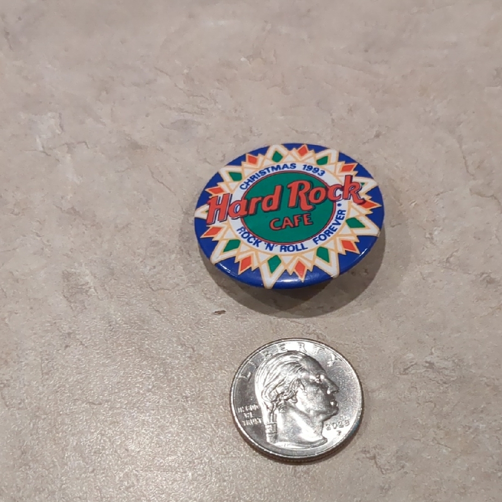 Vintage Pinback Button Hard Rock Cafe Christmas 1993